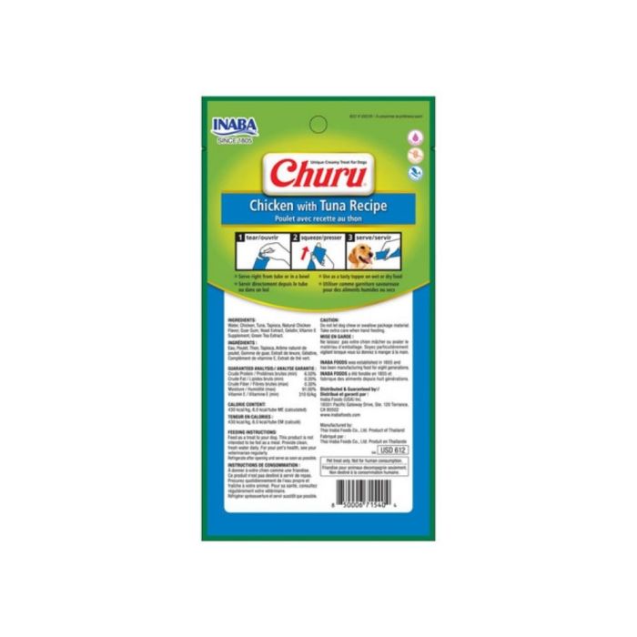 Inaba Churu Puree Chicken With Tuna Dog Treats 4 Pack